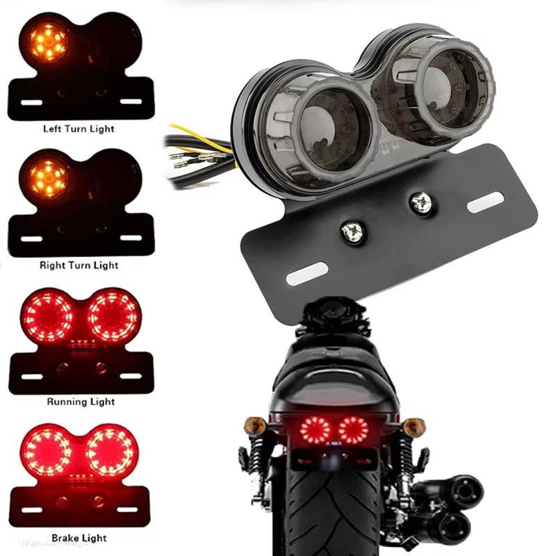 Motorcycle LED Tail Light Integrated Brake Turn Signal With License Plate Bracket For Honda Yamaha Universal 12V Rear Light
