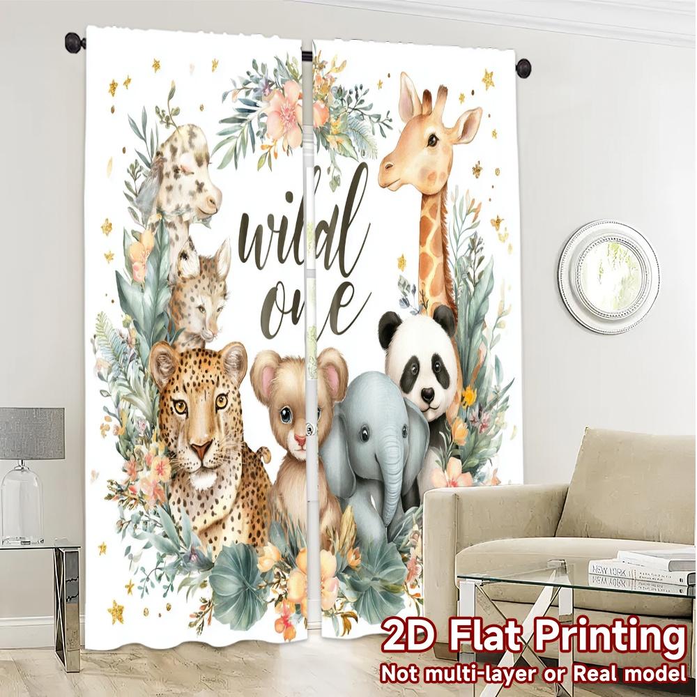 2pcs   2D FLAT PRINTING Curtains (Without Rod) Wild Safari Party Creative Modern Curtains Fabric Curtains Decorations For Home