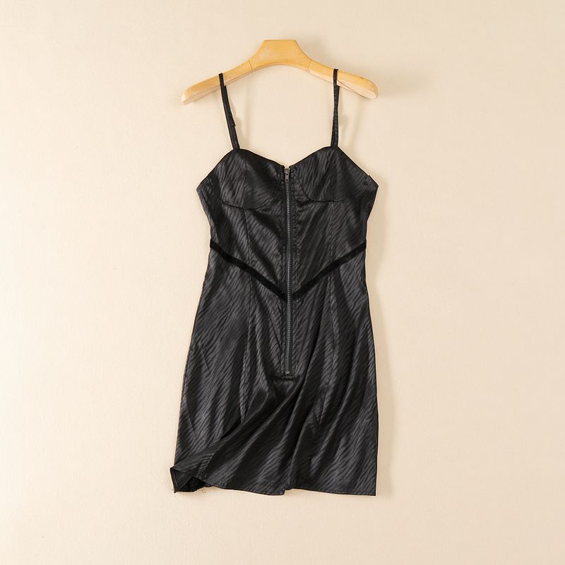 

Модный стиль Летнее женское короткое черное платье-комбинация с высокой талией, облегающее, на молнии, повседневное, с начесом Black XS