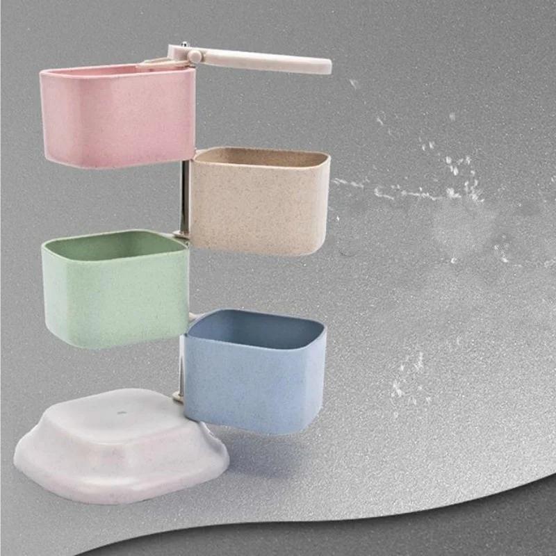 Kitchen Solid Seasoning Box Wheat Straw Four Grids Can Be Rotated Vertical with Spoon Seasoning Box