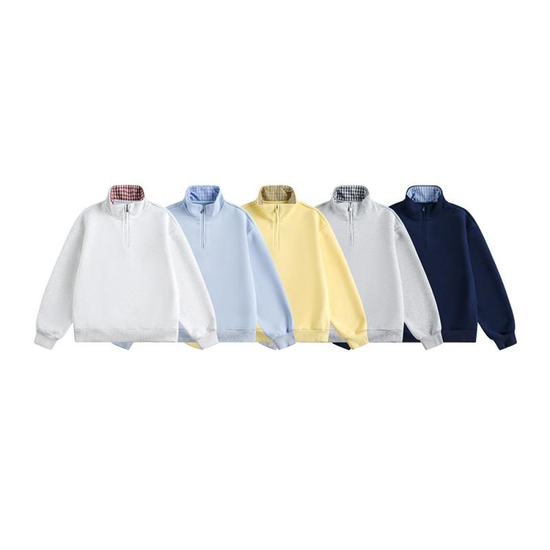 Unisex Oversized Cotton Pullover Sweatshirt With Half Zip Solid Color Casual Streetwear Top Fall
