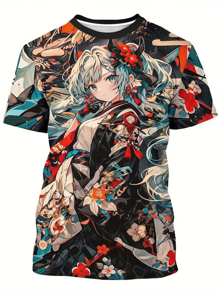 2025 Men's T-Shirt Anime Samurai Girl 3D Print t shirt Fashion Men Women Street Trend Top Japanese Korean Style Short Sleeve Tee