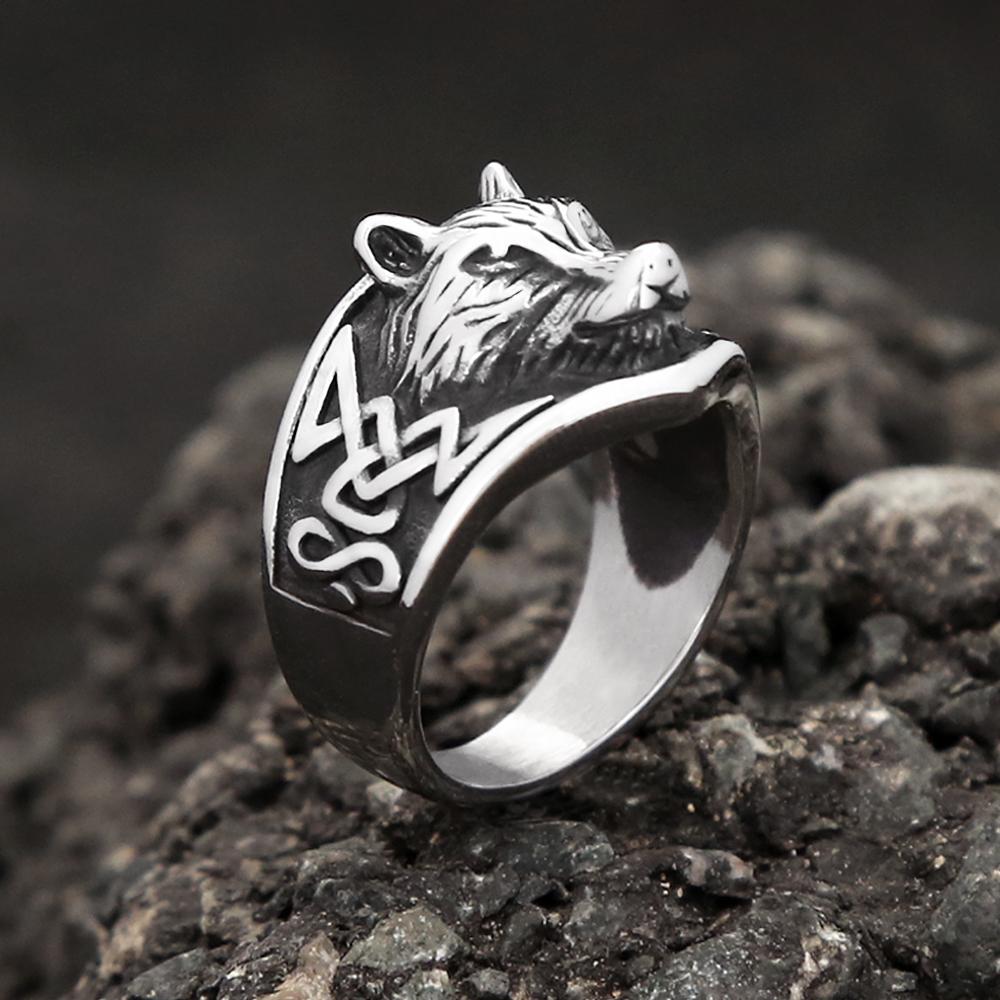 Vintage Stainless Steel Wolf Head Ring For Men Women Punk Fashion Viking Celtic Knot Rings Biker Amulet Jewelry Gifts Wholesale