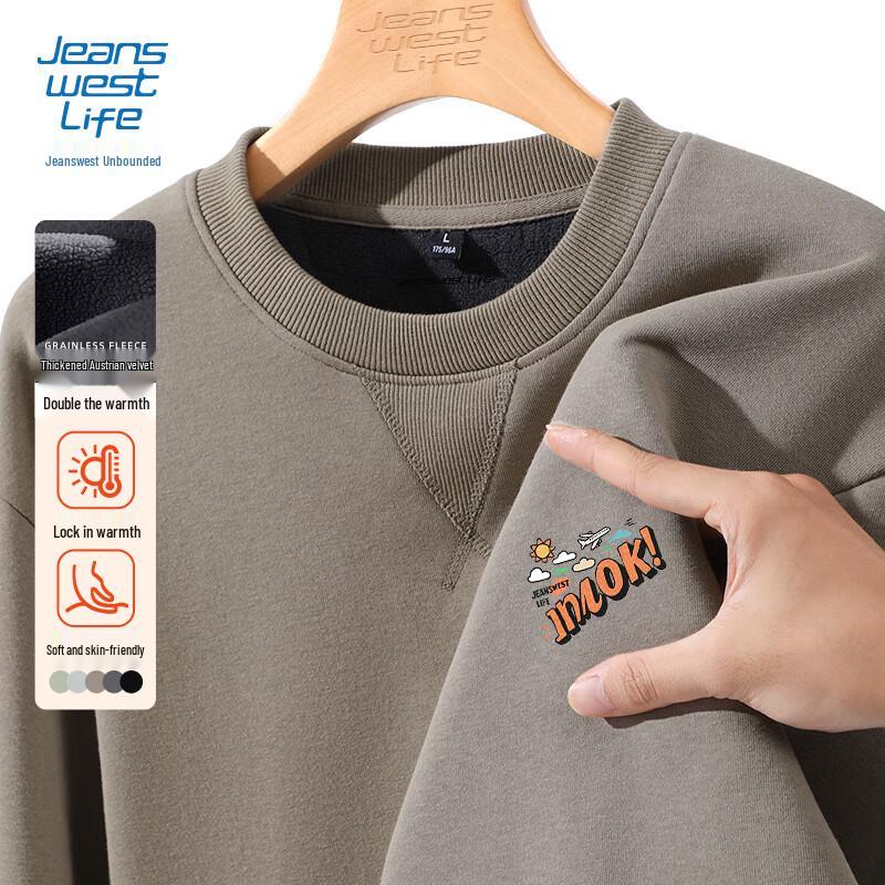 

JEANSWEST LIFE Men s Sherpa-Lined Round Neck Sweatshirt 4XL