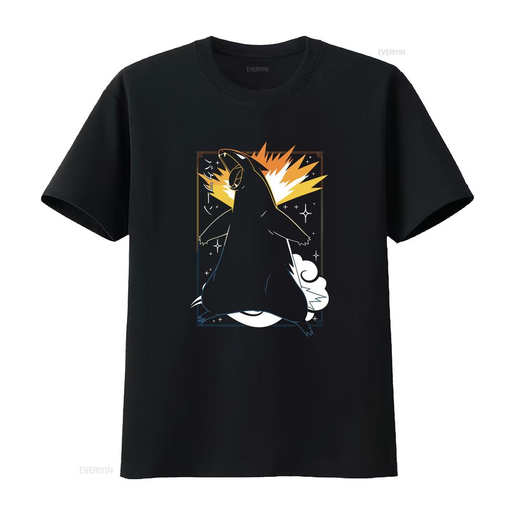 Typhlosion Black T Shirt Perfect For A Present Holiday Birthday Vintage Washed Breathable Casual Unisex Graphic Slightly