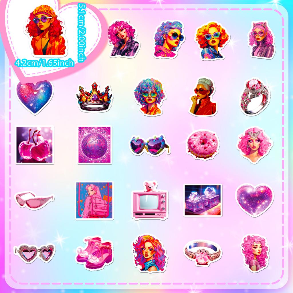 50 Pink Girl Y2K Stickers New Steam Wave Y2K Style Harajuku Girl Kawaii Trendy Toy Stickers