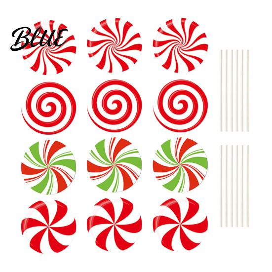 Spiral Candy Cane Party Supplies 12Pcs Christmas Yard Stakes Hollow Board Garden Decor with Metal Spikes Themed Seasonal Decorations Red White Green