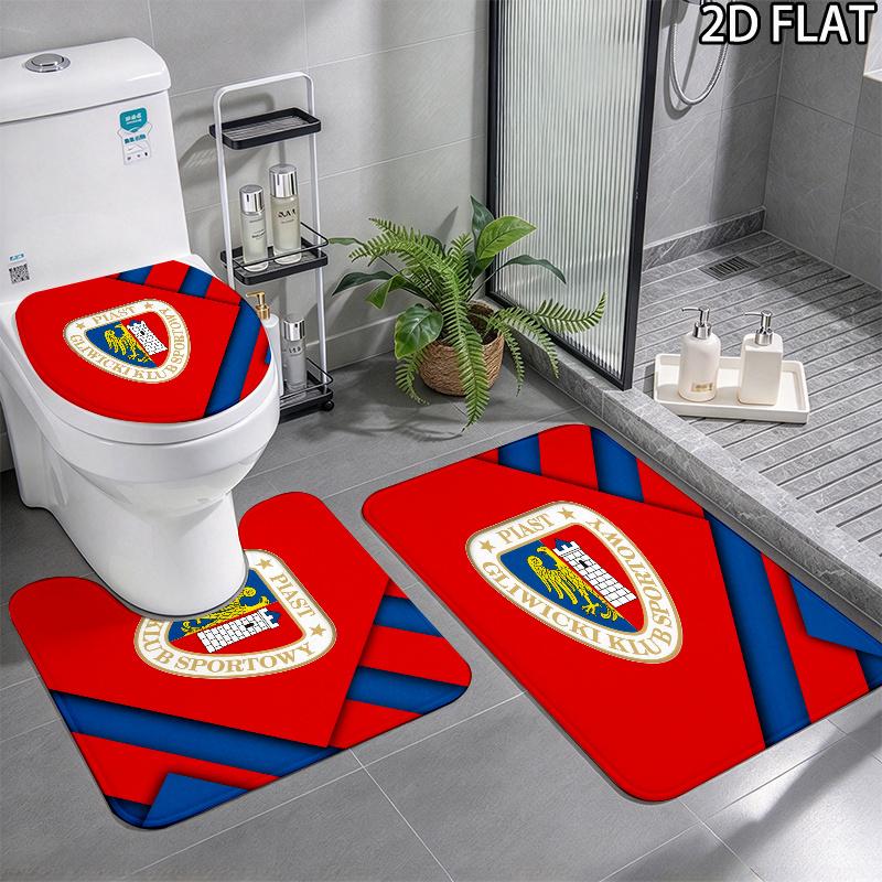 3pcs Piast Gliwice Pattern Flannel Nonslip Absorbent Washable Decorative Bathroom Home Toilet Seat Cover Mat