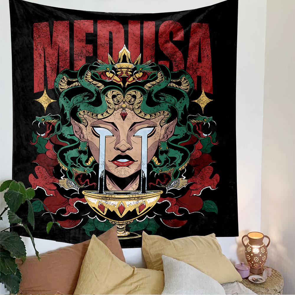 Medusa Tapestry Wall Hanging, Greek Mythology Snake Art, Dark Wall Decor for Bedroom Living Room Dorm