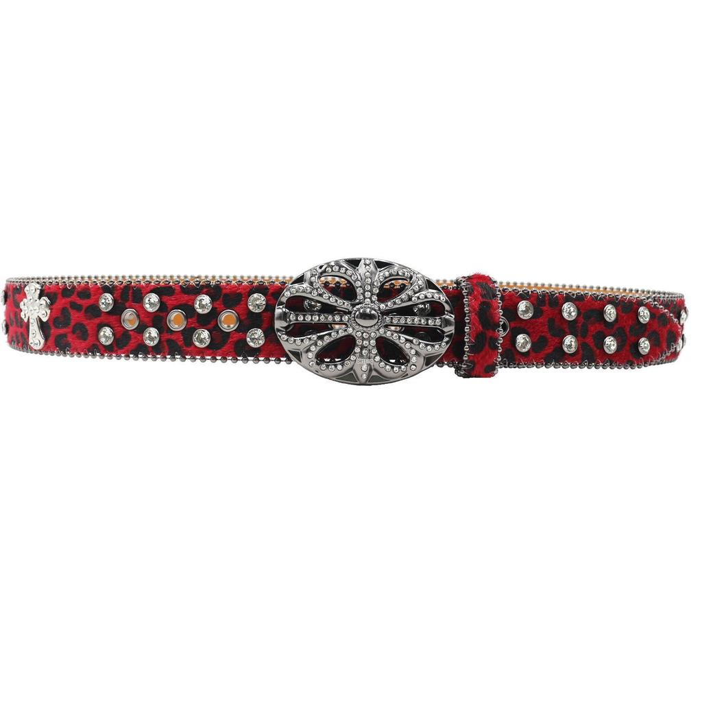 Bohemian Women's Leopard Print Rhinestone Leather Belt - Ethnic Style Versatile Accessory