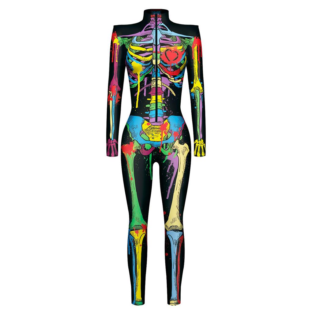 Skeleton Jumpsuit Soft Breathable Vivid 3D Printing Skeleton Bodysuit for Role Play
