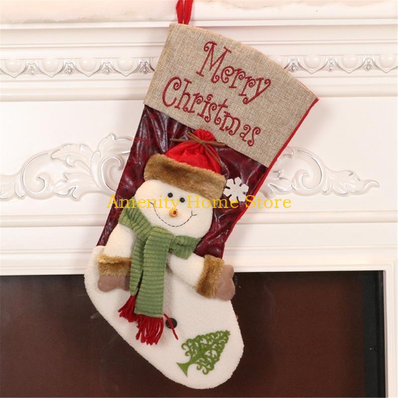 F26C Christmas Stockings Xmas Stockings Decoration 18" 3D Plush Santa Snowman Socks