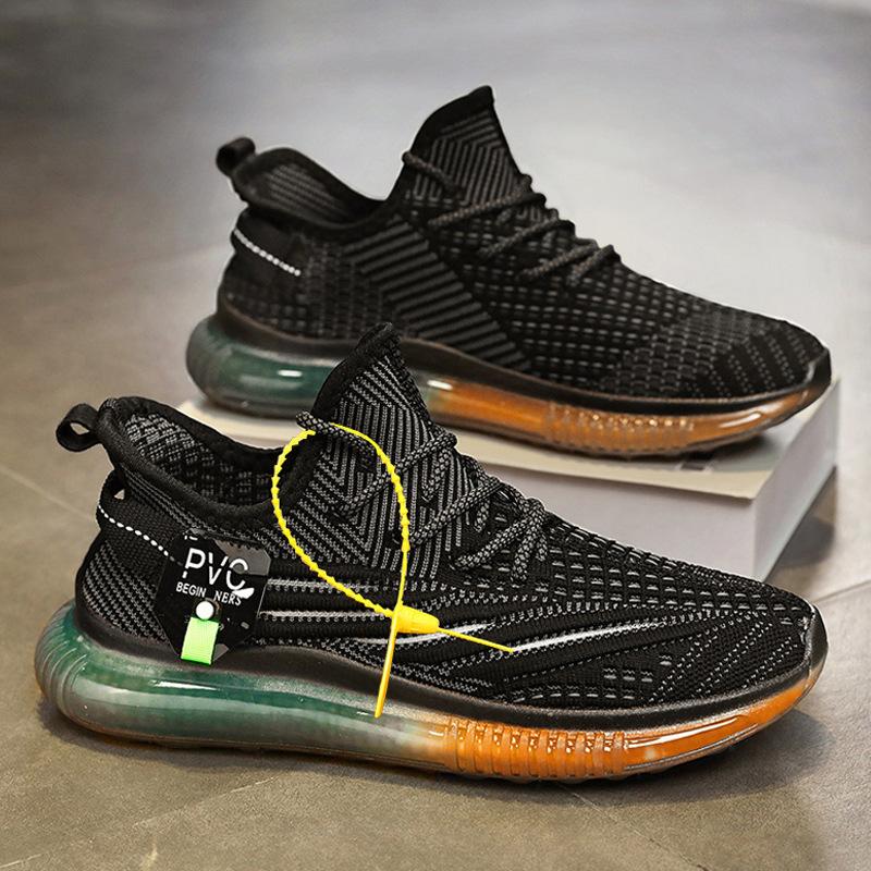 Frühling und Sommer fliegengewebte atmungsaktive dünne Kokosschuhe modische neue Popcorn-Sohle leuchtende Lauf-Sportschuhe für Herren