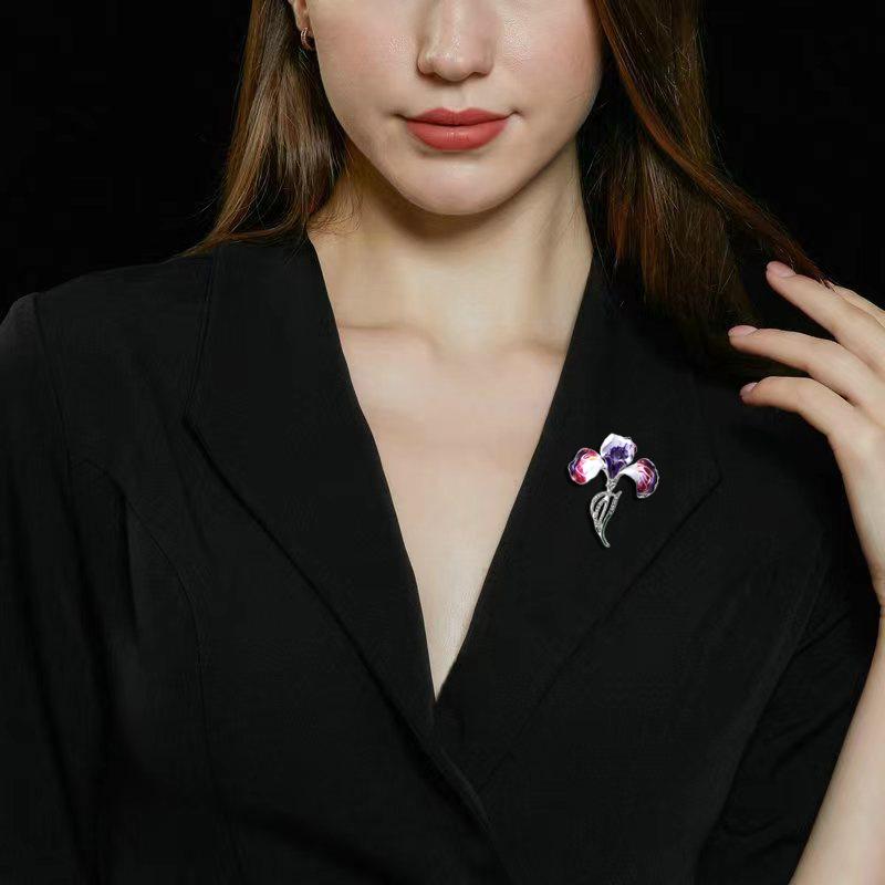 Enamel Purple Orchid Flower Brooches Rhinestone Elegant Plants Brooch For Women'S Clothes Backpack Pins Jewelry Accessory Gift
