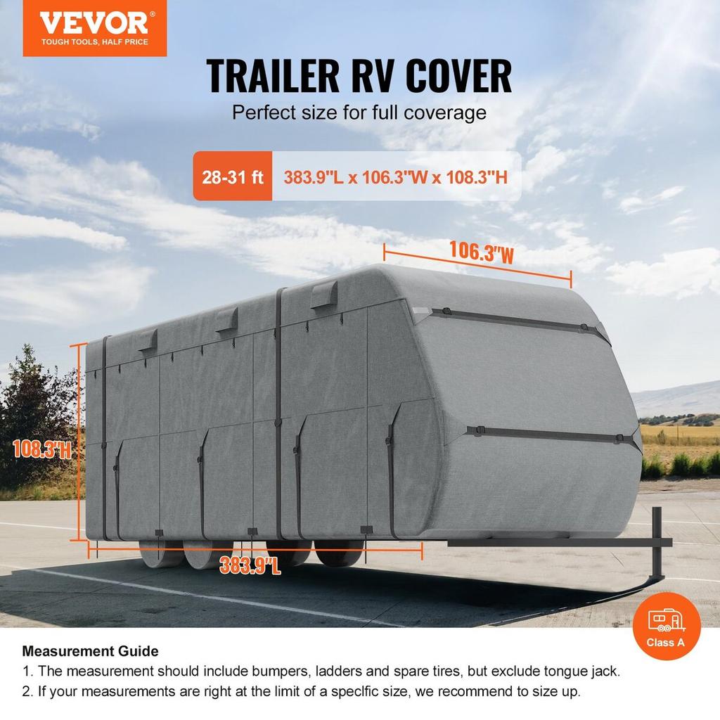 Trailer Travel RV Cover 28-31 Ft Class A Camper Cover 300D Oxford Fabric