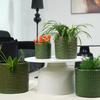 Handmade ceramic plant pot diameter 37 cm, olive green with herringbone relief, breathable