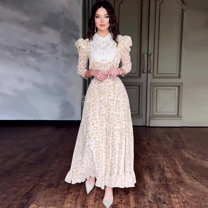 Vestido Slim de Encaje Floral para Mujer con Cuello Peter Pan