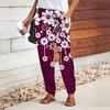 Women Flower Printing Pants Lace Up Elastic Waist Loose  Trousers Casual Long Pants Trousers with Pockets