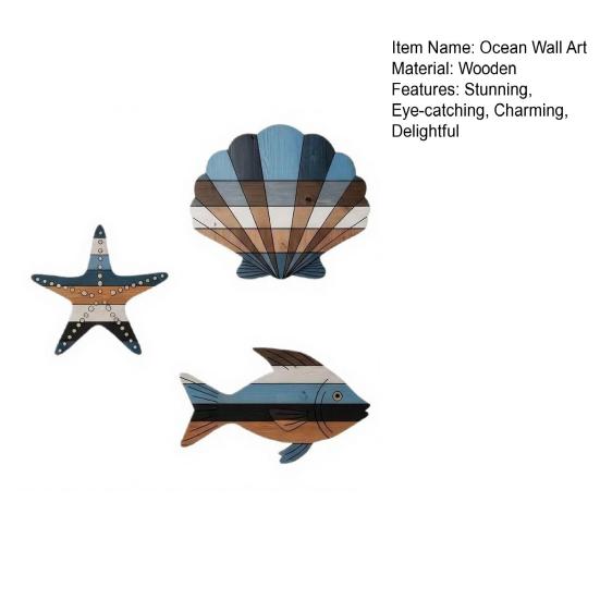 3 Pcs Wood Fish Shell Starfish Beach Wall Decor Rustic Nautical Lake House Hanging Sculpture Ocean Coastal Theme Wall Art for Bathroom Bedroom