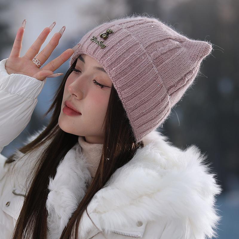 New Cute Kitten Ears Knitted Wool Hat Women's Autumn and Winter Ear Protection Warm Hat