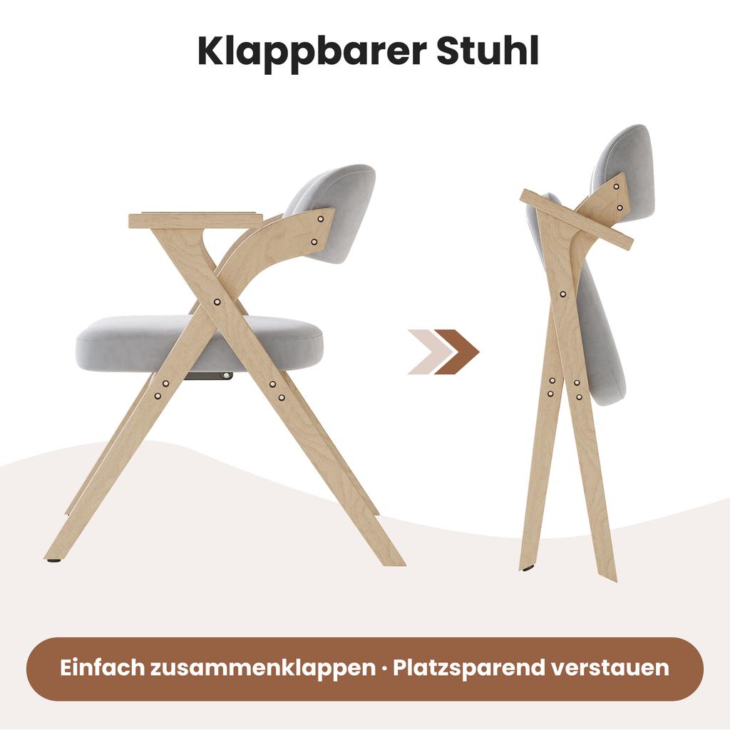 4 Foldable Dining Chairs, Solid Wood, Comfortable and Breathable, Suitable for Dining Room, Living Room, Café, Modern Style, Linen, Grey