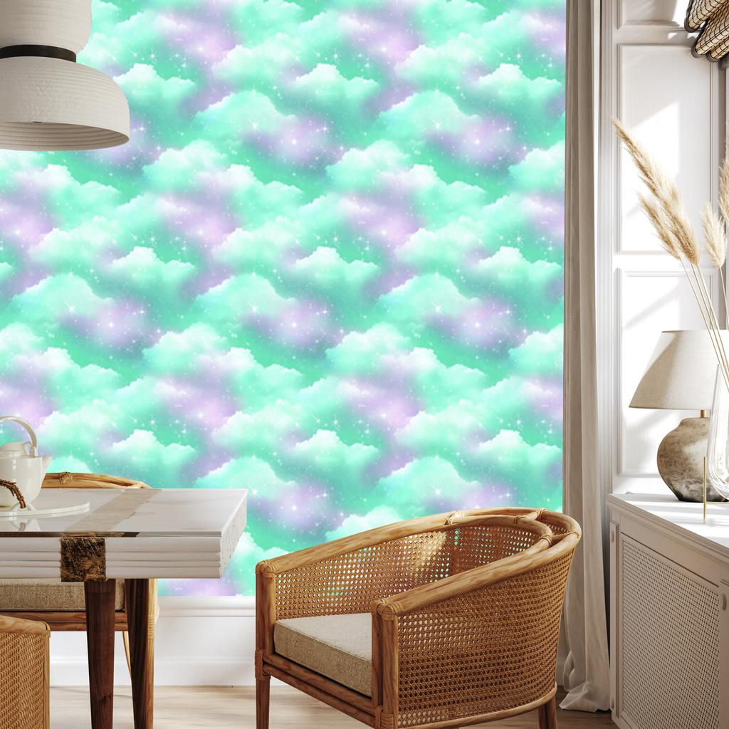Mint and Blue Watercolor Galaxy Wallpaper for Living Room and Bedroom 50x1000