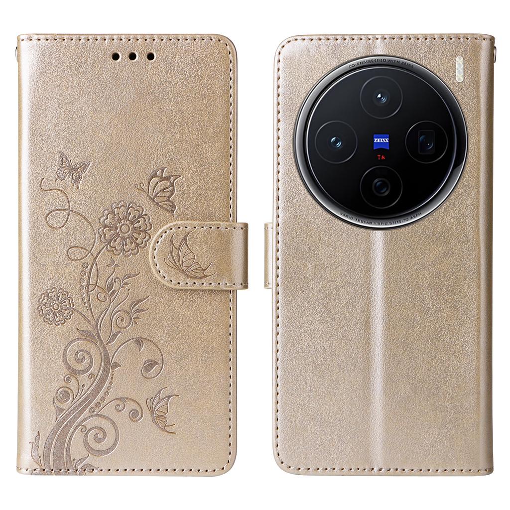 Dla vivo X200 5G Skórzane Etui Motyl Kwiatowy Nadruk Portfel Stojak Pokrowiec