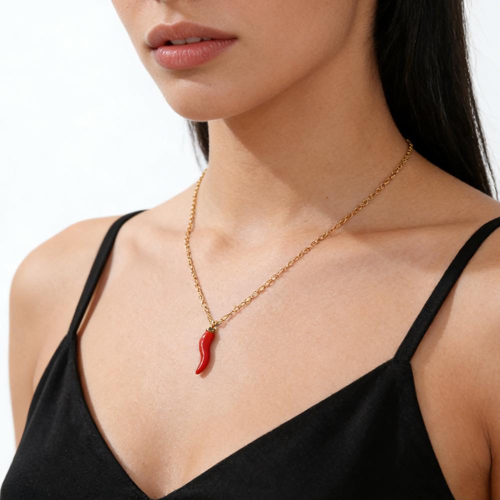 Cazador Red Color Enamel Italian Horn Necklace Gold Color Stainless Steel Necklaces Protection Jewelry Mother's Day Gifts