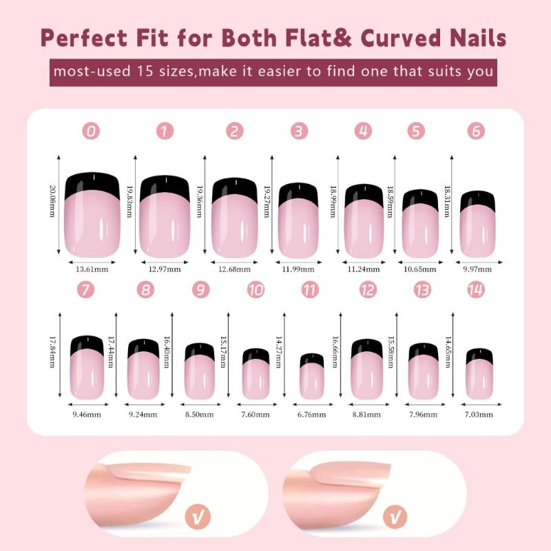 150Pcs Black French Tip Gel Nail Tips Short Coffin Shape Press on Nails Short for Women False Nails 15 Sizes