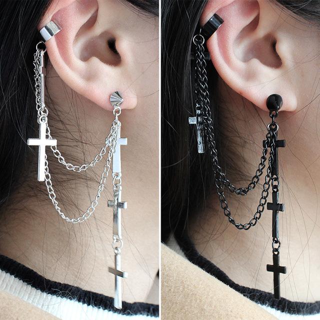 Lucky Star Jewelry Women's Blue Earrings Cross Exaggeration Exaggerated Classic Modern Metal Christian Chain Drop Dangle Earrings Vintage Statement Girls