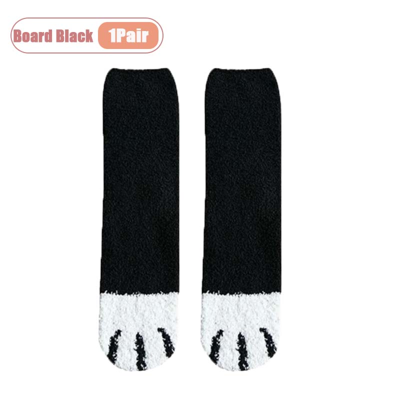 

Winter Coral Fleece Socks Mid Calf Cute Cat Paw Design Thickened Warm Sleep Socks for Women Girls Indoor Cold Weather Wear one size