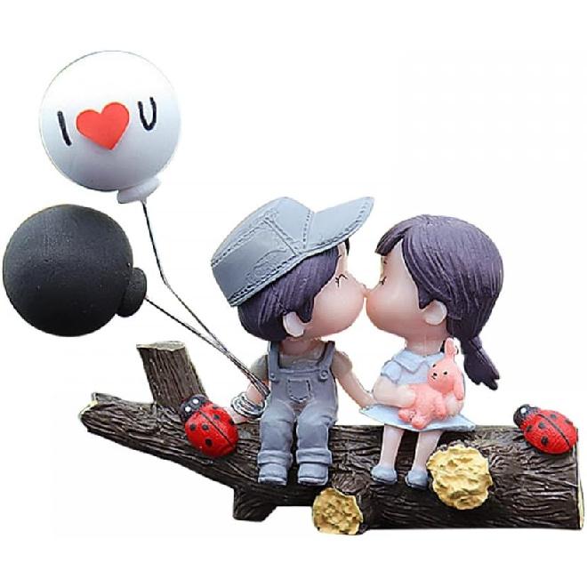 Car Couple Dashboard Decoration, Kiss Couple Car Ornament Cartoon Car Interior Accessories for Home Office Christmas Valentine s Day Present серый