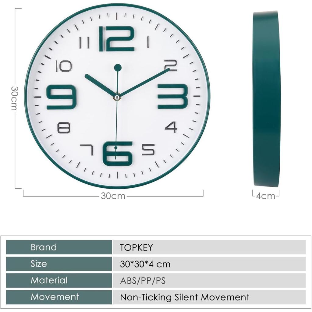 Wall Clock 12" Silent Quartz Decorative Latest Wall Clock Non-Ticking Classic Clock Battery Operated Round Easy To Read
