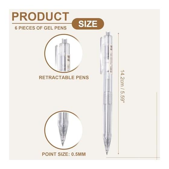 PATIKIL 6pcs 0.5mm Gel Pens, Retractable Silver Gel Ink Medium Point Rollerball Pens, Smooth Writing, Quick Dry, for Journaling, Note Taking,