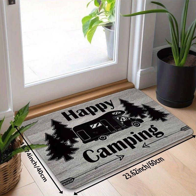 VIKAMA Happy Camping RV Doormat Camper Van Pine Tree Non Slip Absorbent Floor Mat Camper Trailer Outdoor Entryway Home Decor Mat