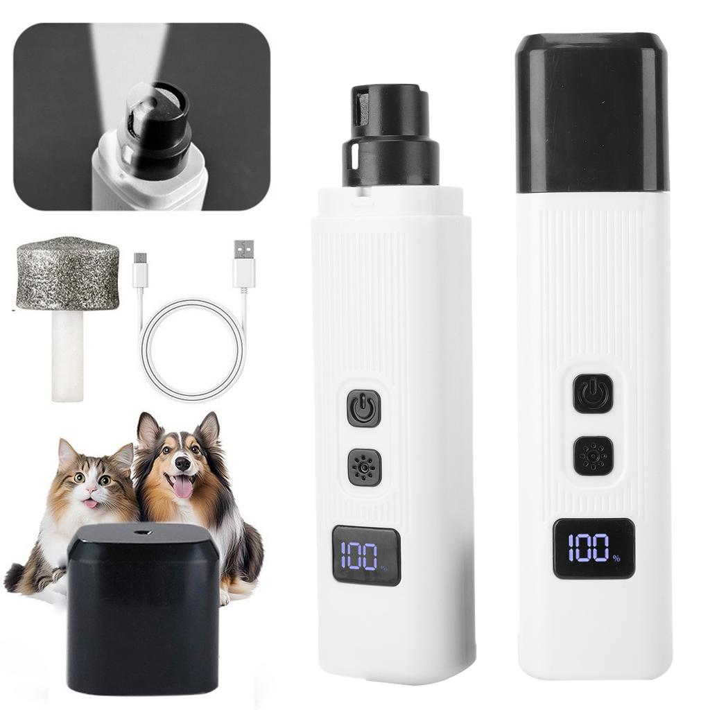 Dog Nail Grinder Multifunctional Built In LED Light Low Noise Rechargeable Pet Nail Trimmer for Home