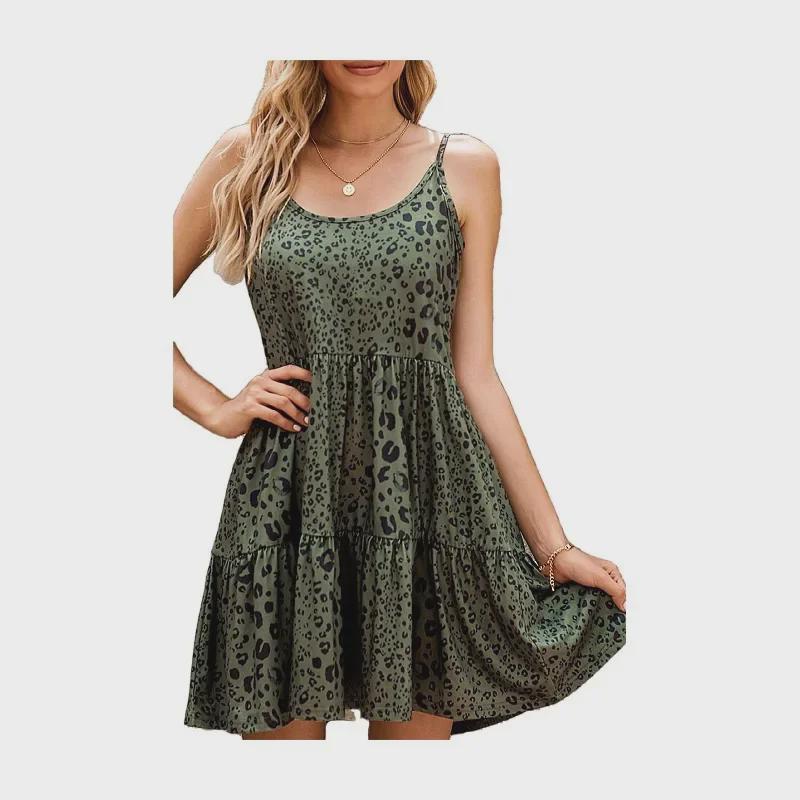 Women's Sexy Leopard Print Slim A-Line Suspender Dress