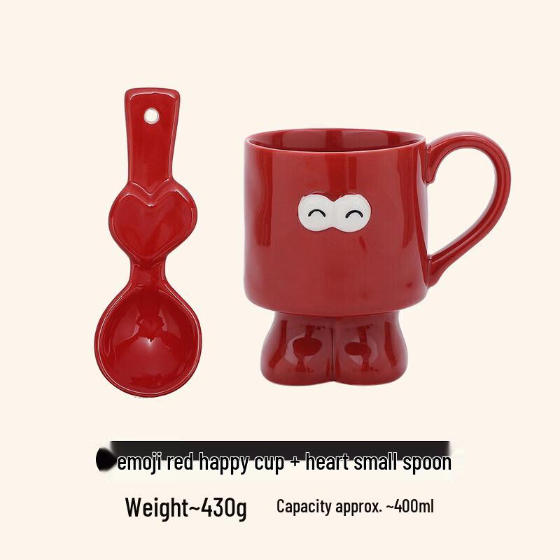 Red Emoji Ceramic Mug with Coaster