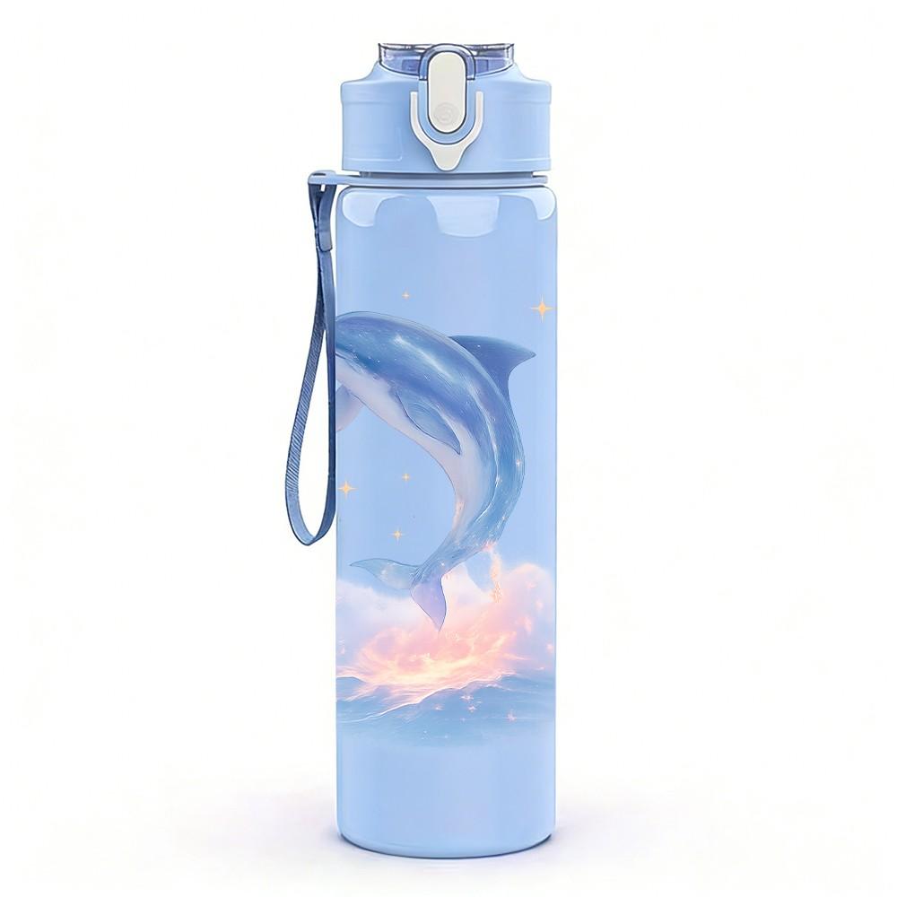1pz Delfino Saltellante Cartone Animato 750ml Colore Plastica Borraccia Sportiva Tappo a Flip Anti-perdita con Cannuccia Adatta per Sport Ufficio Uso Domestico