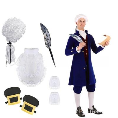 Washington Lawyer's Wig, Quill Pen Lace Sleeves, Cuffs, Shoe Flaps and Buckles, Holiday Costume Props
