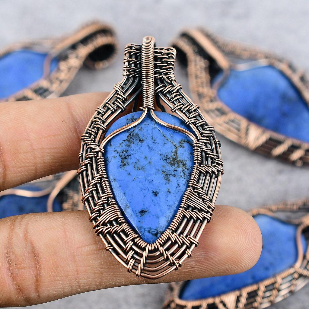Dumortierite Gemstone Pure Copper Wire Wrap Handmade Jewelry Pendant