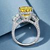 Exaggerated Yellow Diamond Square Sugar Ring Women’s 11 Carat 5A High Carbon Diamond Inlaid 925 Silver.