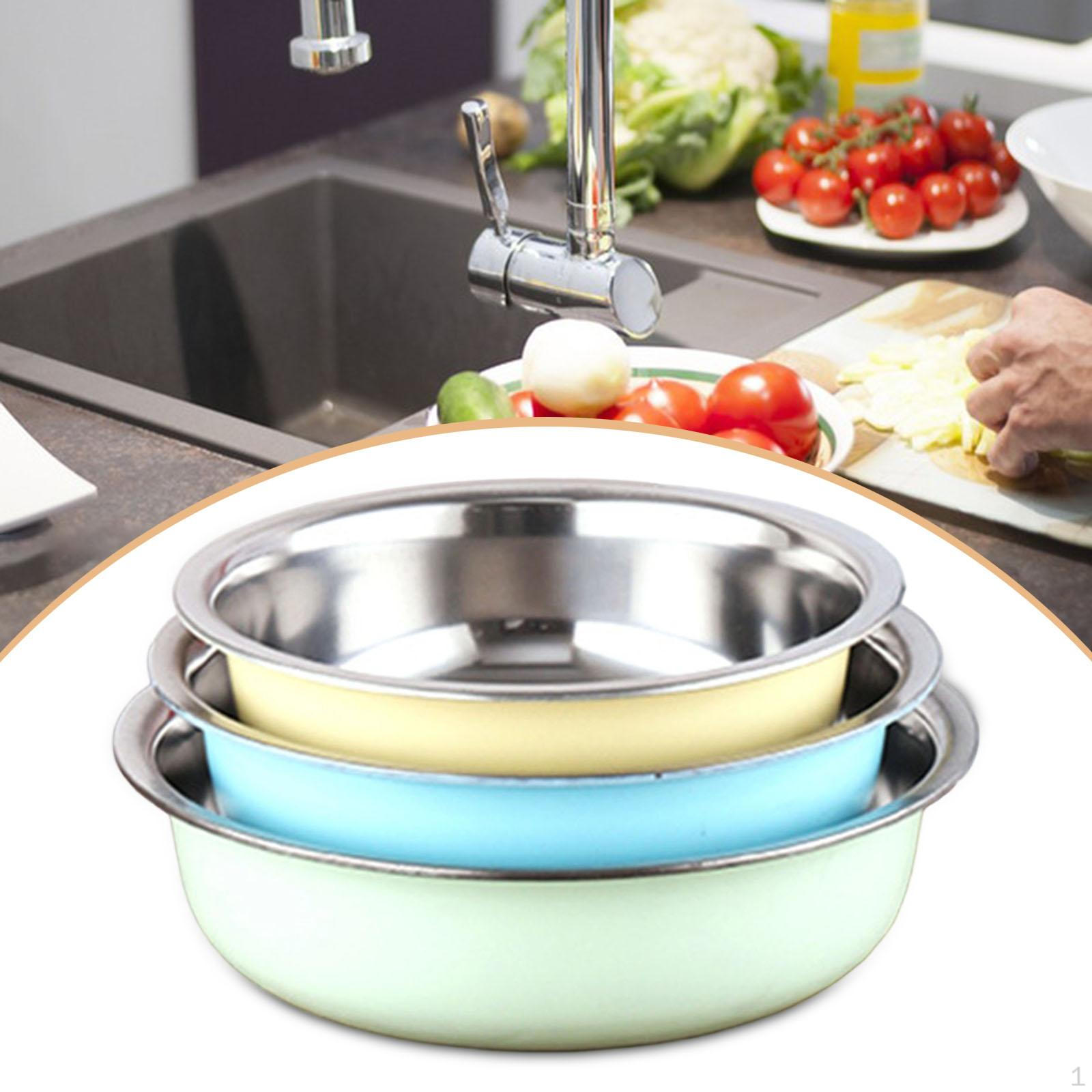 3 Pieces Mixing Bowl Set Stainless Steel Food Prep Basin Kitchen Nesting Salad Snack Serving 20cm 22cm 24cm