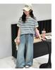 Girls' short sleeved polo shirt summer set, new summer outfit, children's women's clothing, student jeans two-piece set