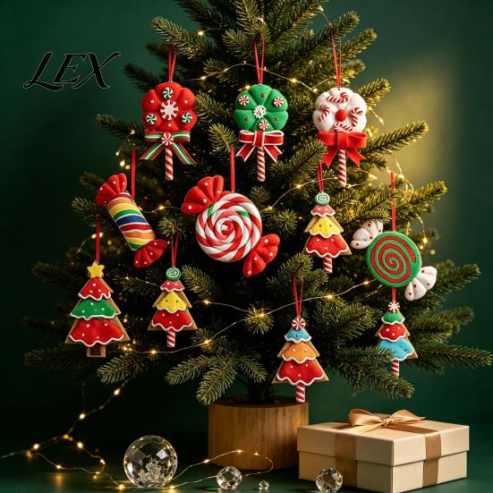 Rustic Holiday Ornaments 16 Pcs Christmas Lollipop Ornaments, Red Green Striped Peppermint Swirl Candy Cane Tree Hanging Decor Decoration, Colorful