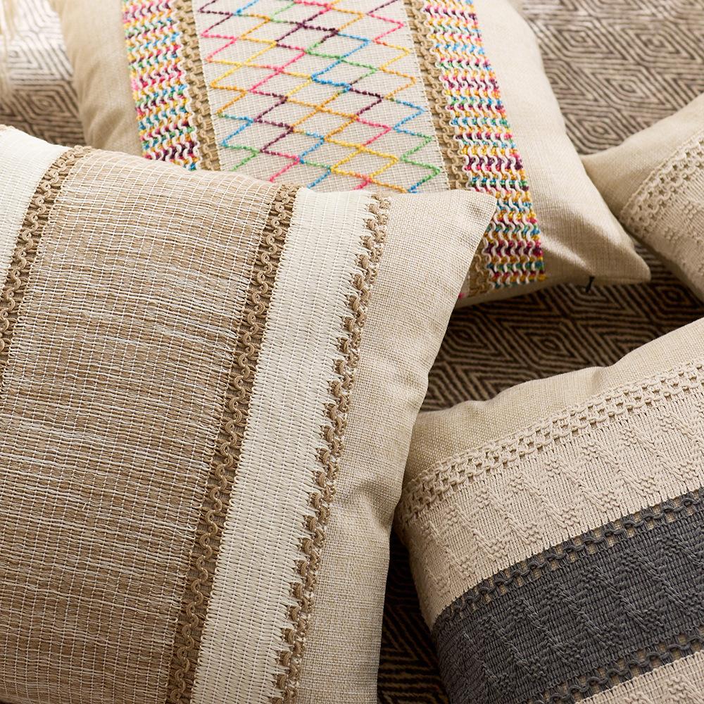 Cotton and Linen Wind Pillow Cover Bohemian Rural Farmhouse Decorative Cushion Living Room Pillow Bedside Back Sofa Pillow