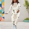 Women Plus Size Round Neck Long Sleeve Printed Top Fitted Pants Two Piece Set