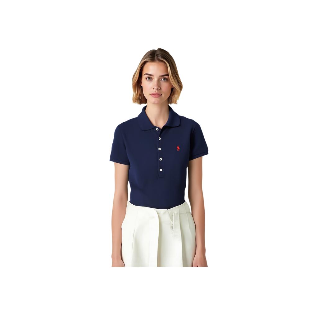 Polo Ralph Lauren SS22 Logo Embroidered Solid Color Pullover Short Sleeve Polo Shirt Women tops Navy-Blue WMPOKNINCU20374