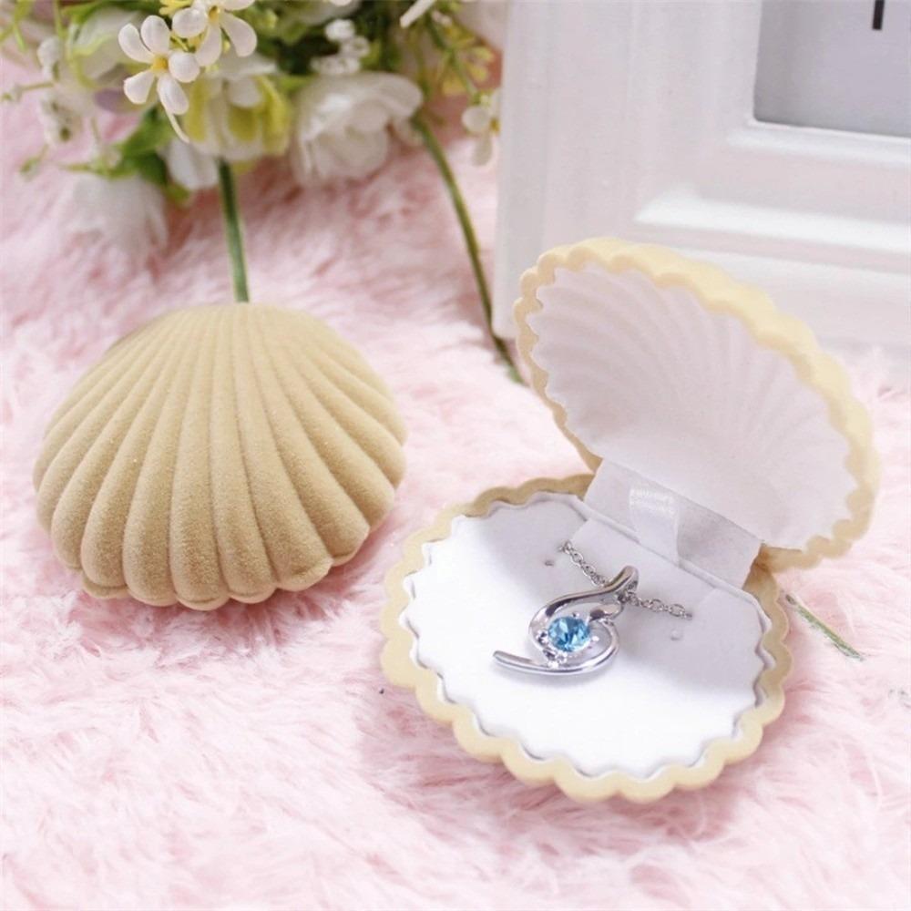 Muschelförmiges Design Muschelförmige Schmuckschatulle Flanellfutter Ring Ohrring Vitrine Hochzeitsgeschenk