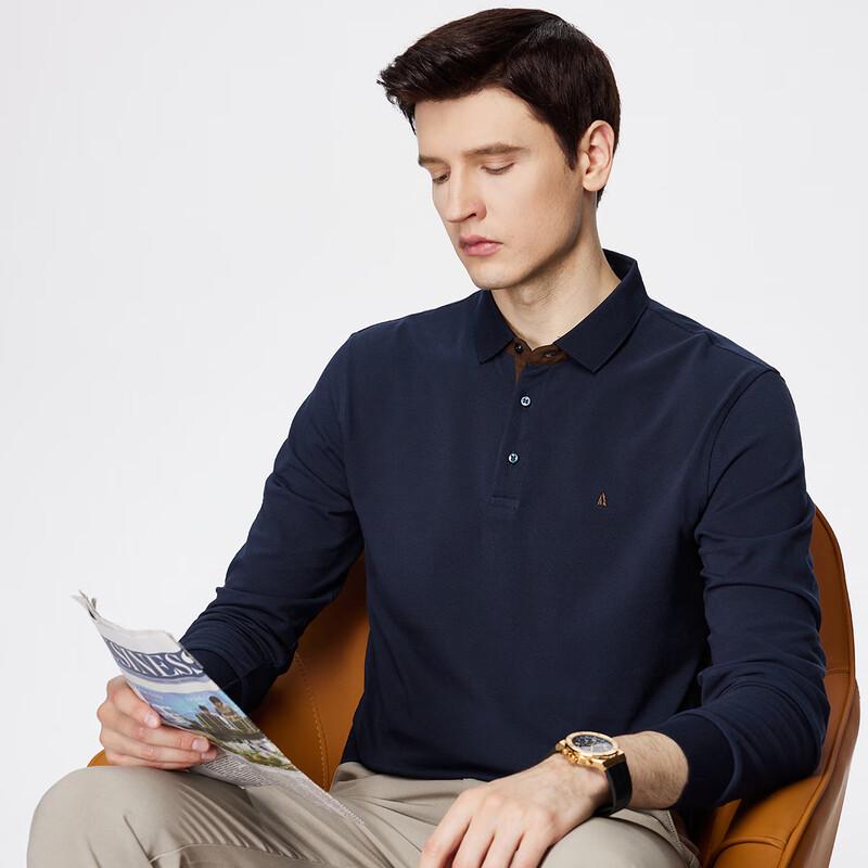 Shanshan Men's Pure Cotton Suede Placket Polo Long-Sleeve T-Shirt